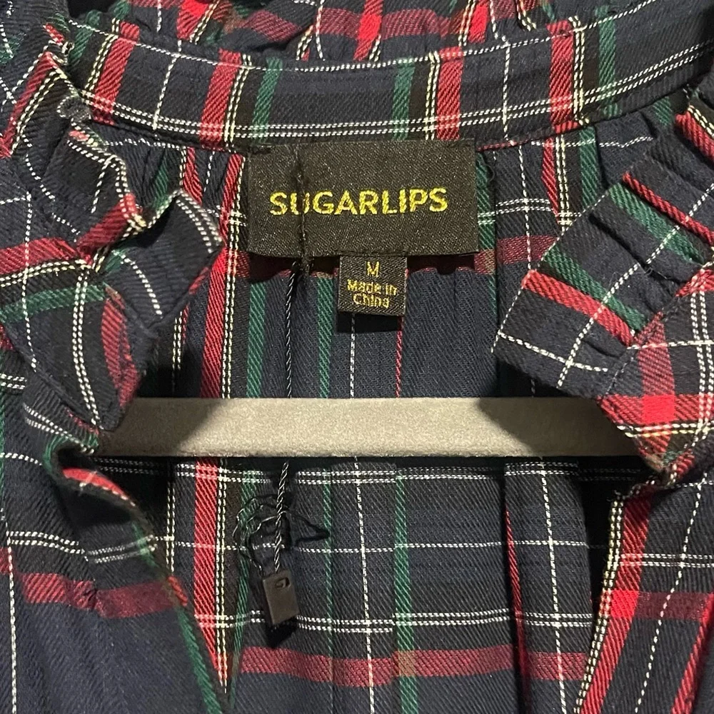Avara Sugarlips Miley Plaid Palmer Tiered Dress In Navy Multi size M - Picture 6 of 7